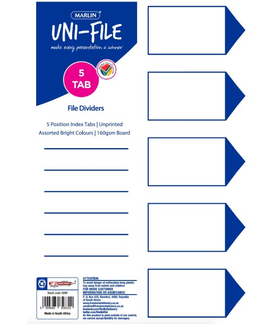 File Dividers 5 Position Board Bright