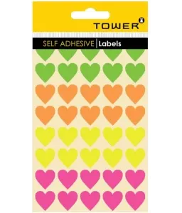 Stickers Hearts Fluorescent Asst Colours