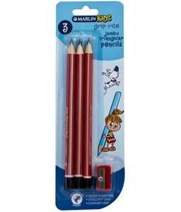Pencil Jumbo Trian card 3's + sharpener