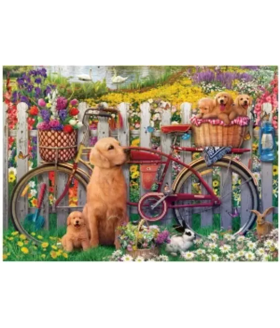 Puzzle 1500pc Garden dogs with Bike