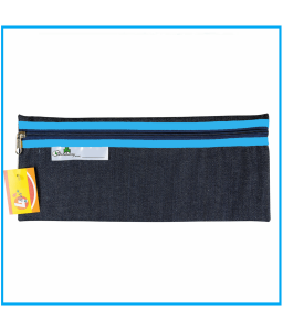 Pencil Bag Trefoil Denim 33cm Turquoise
