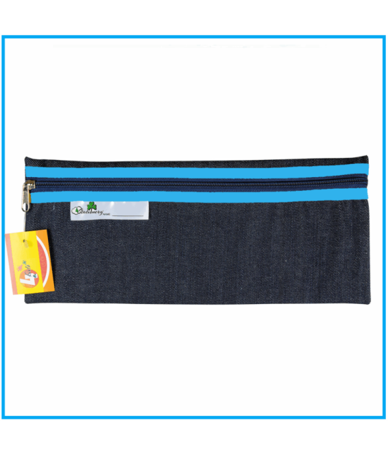 Pencil Bag Trefoil Denim 33cm Turquoise