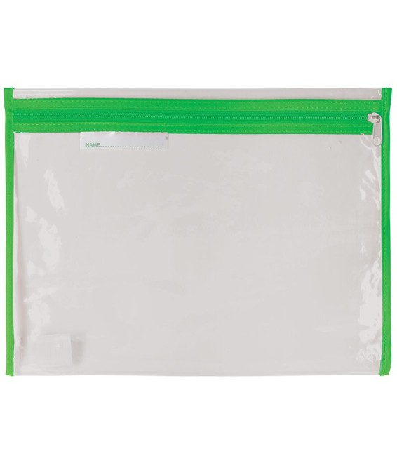 Book Bag Clear with Zip 36x27cm Green